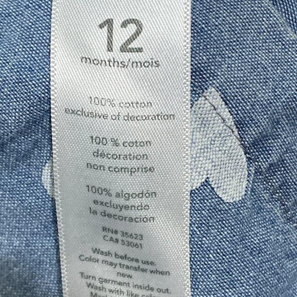 Carter's ❤️ Girl Blue 100% Cotton Button Front Dress Size 12 Months (PRE-LOVED) - Picture 5 of 6